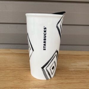 Starbucks 2014 Ceramic Tumbler Black Diamond Dot Collection 10oz Tall Cup Lid